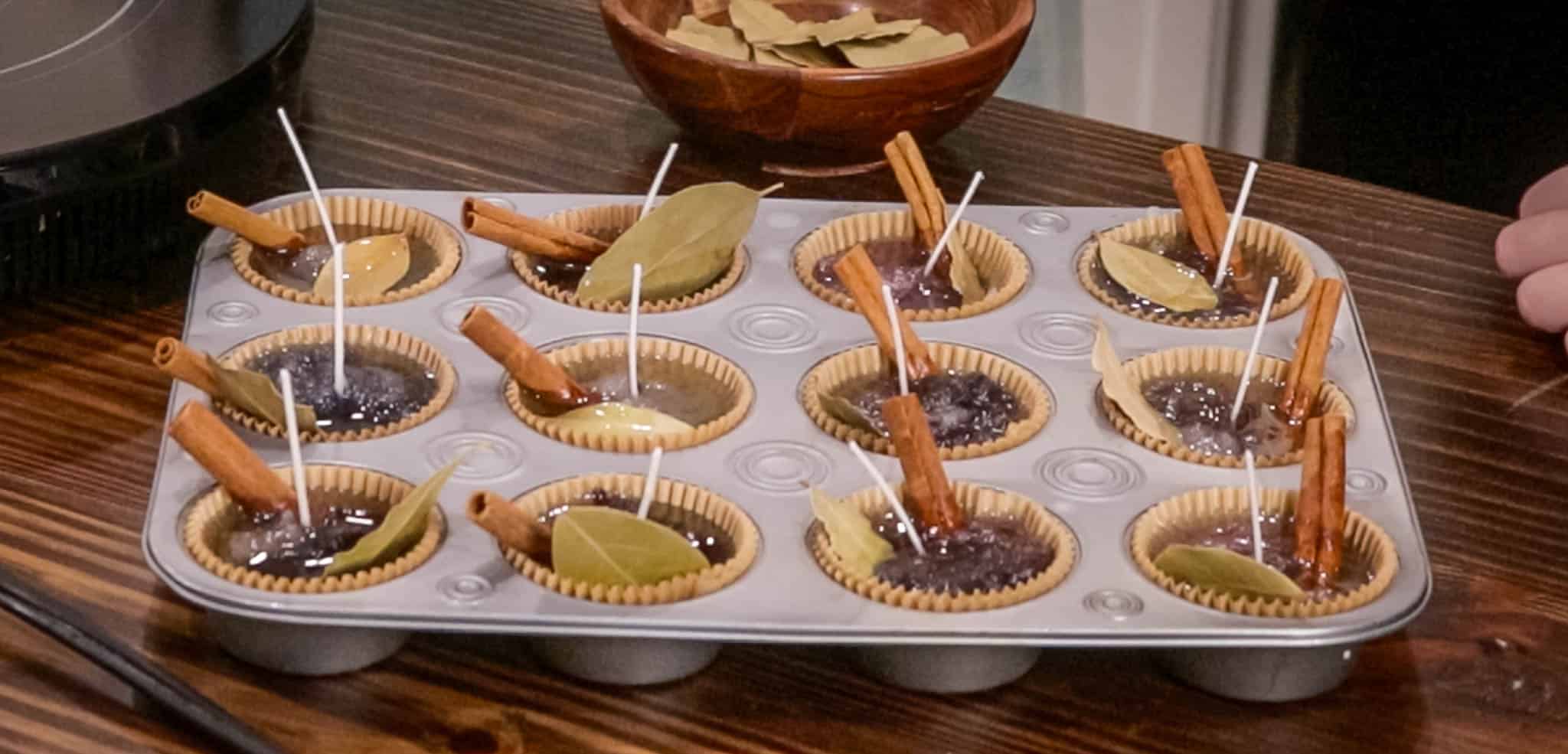 Easy Homemade Fire Starters in a muffin tin in a cottage kitchen