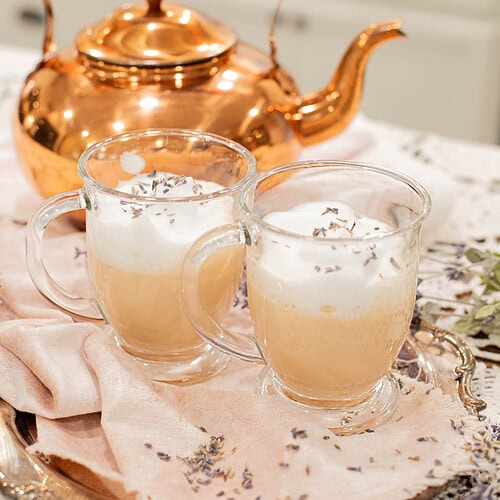 homemade London fog latte with frothy milk and dried lavender garnish