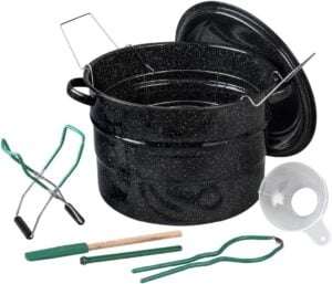 Granite Ware Water Bath Canning Kit Complete water bath canning kit with granite ware canner, rack, funnel, jar lifter, and essential tools for safe home food preservation.